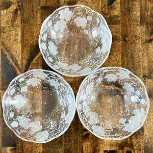 VINTAGE PAR Set of 3 Salad Bowls Etched/Frosted Glass